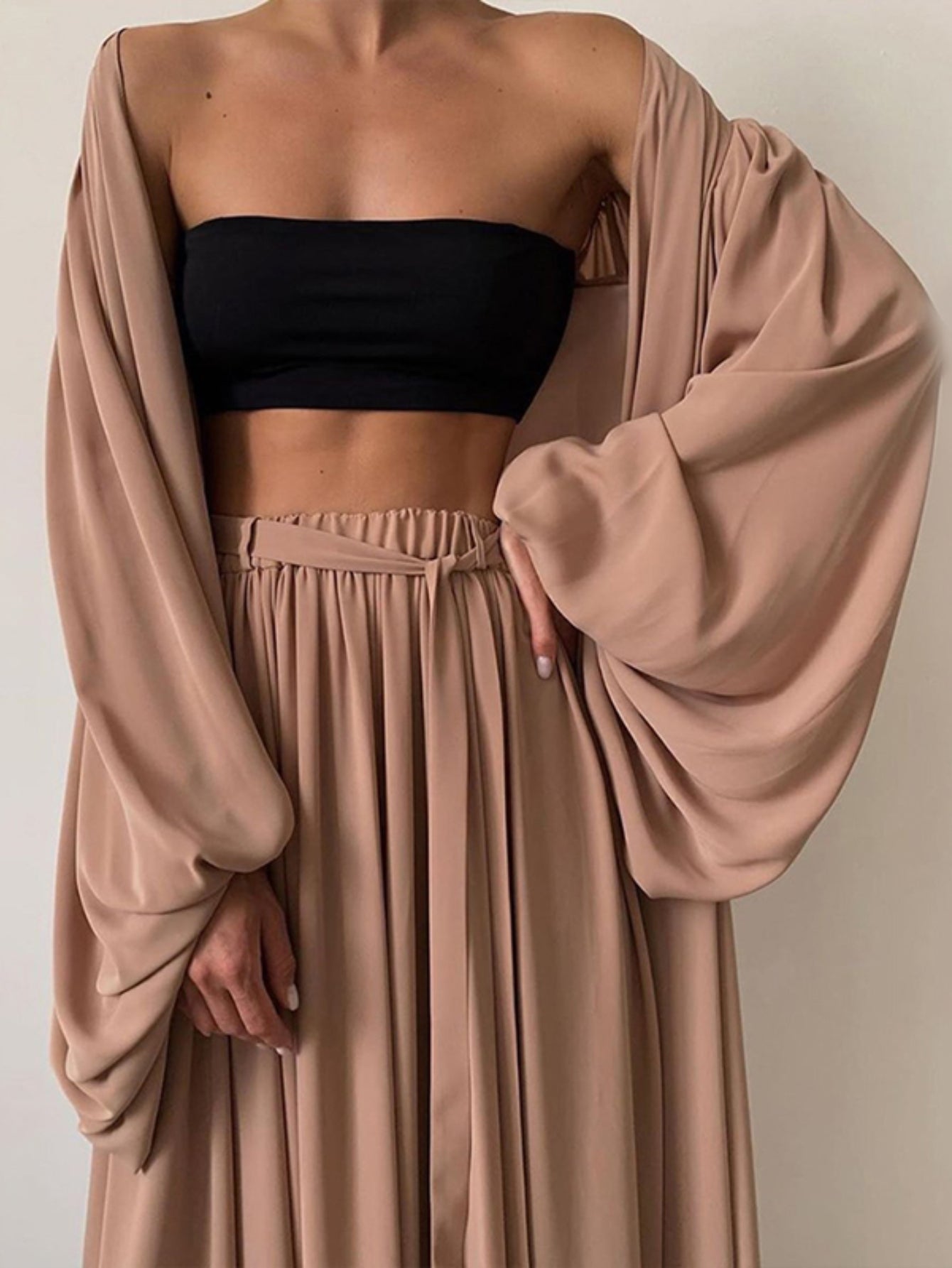 Women's Three-Piece Outfit Set - Solid Color Vacation Matching Outfit detail view