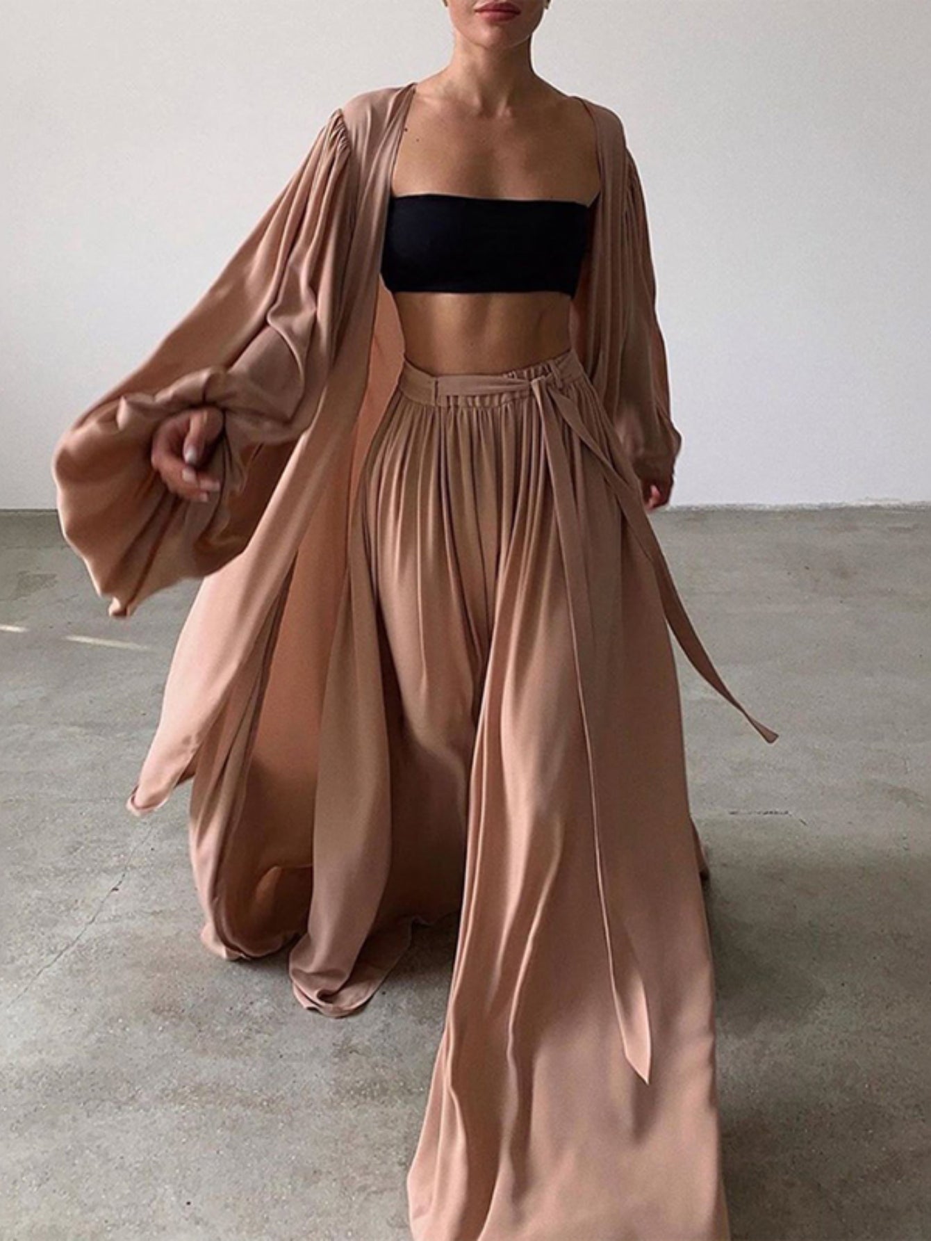 Women's Three-Piece Outfit Set - Solid Color Vacation Matching Outfit detail view