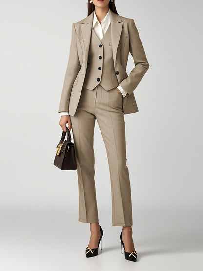 Women's Three-Piece Outfit Set - Solid Color Workwear Matching Outfit detail view