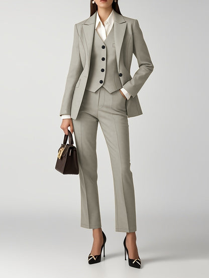 Women's Three-Piece Outfit Set - Solid Color Workwear Matching Outfit detail view