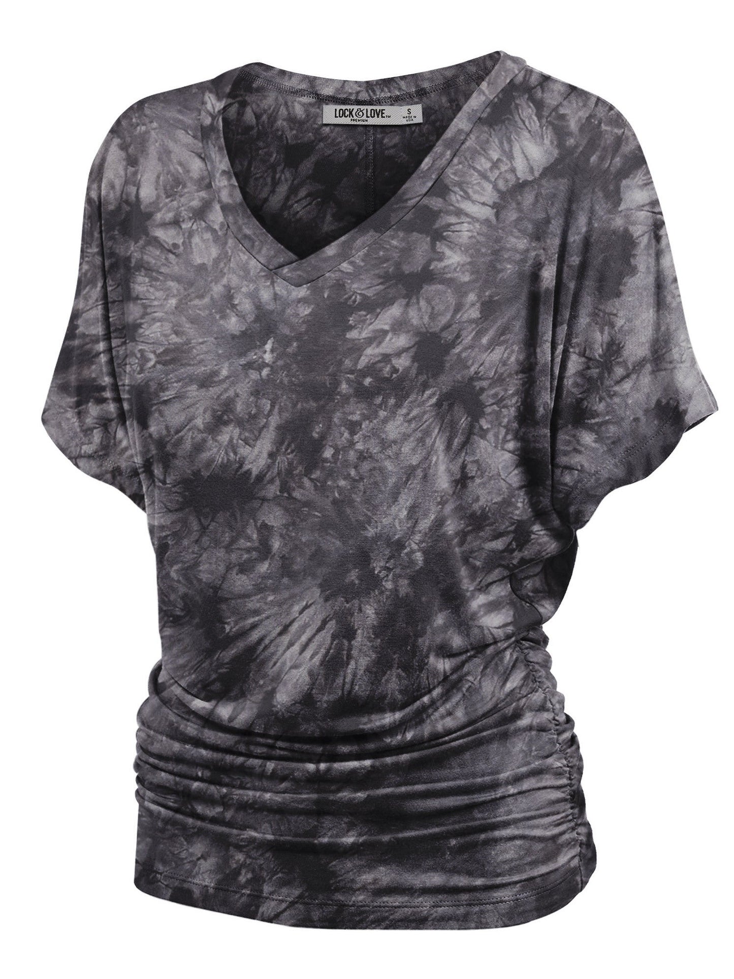 Women's Tie-Dye Dolman Top - V-Neck Side Shirring detail view