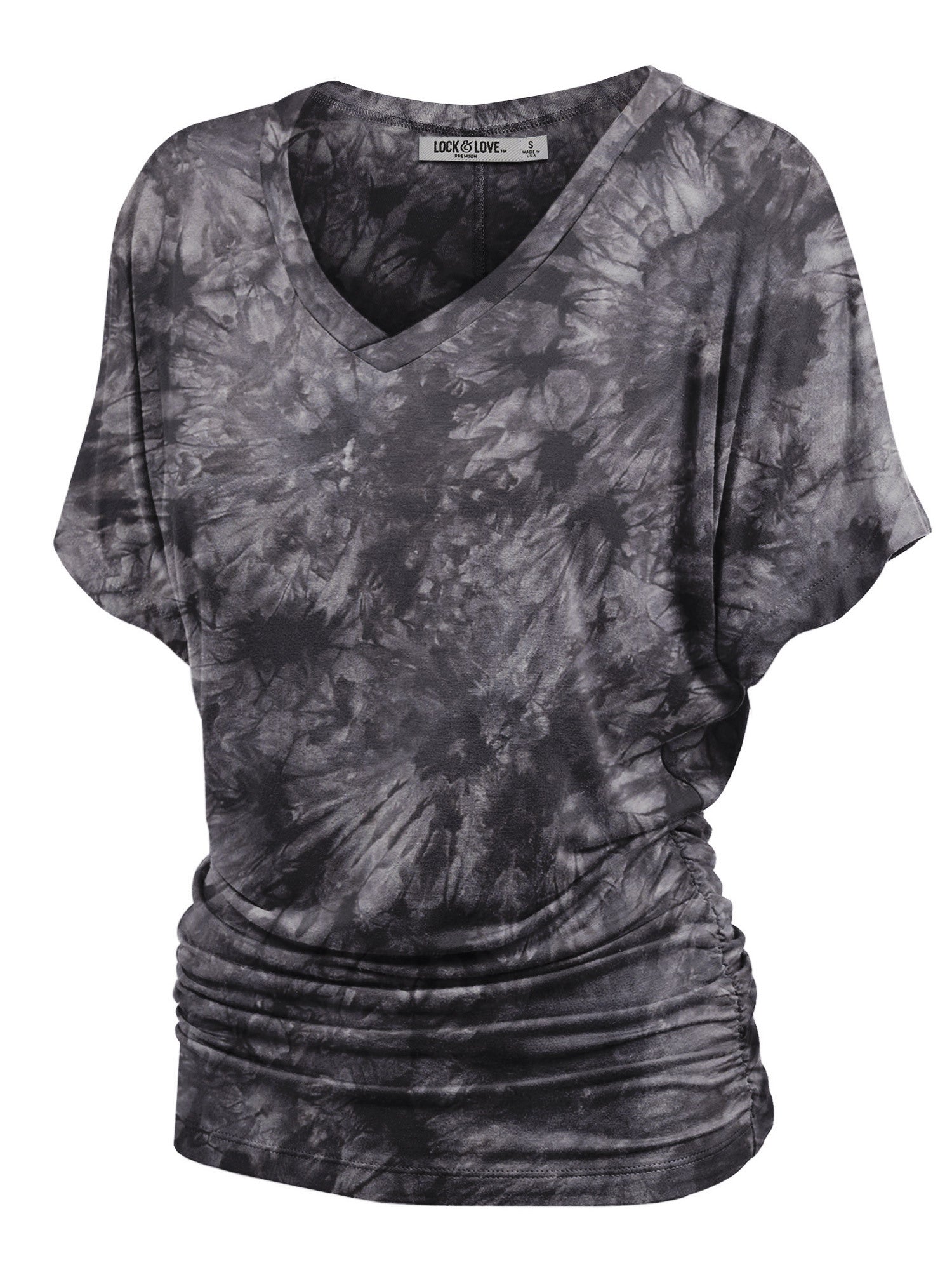 Women's Tie-Dye Dolman Top - V-Neck Side Shirring detail view