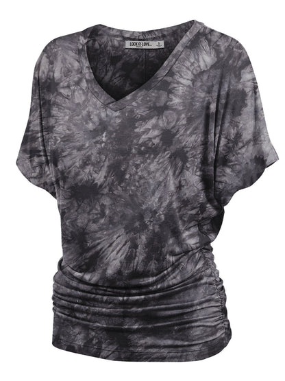 Women's Tie-Dye Dolman Top - V-Neck Side Shirring detail view