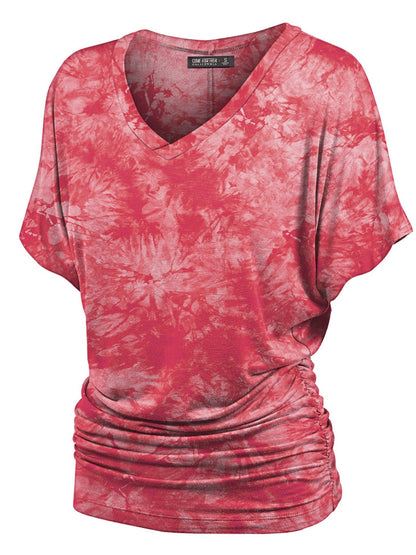 Women's Tie-Dye Dolman Top - V-Neck Side Shirring detail view