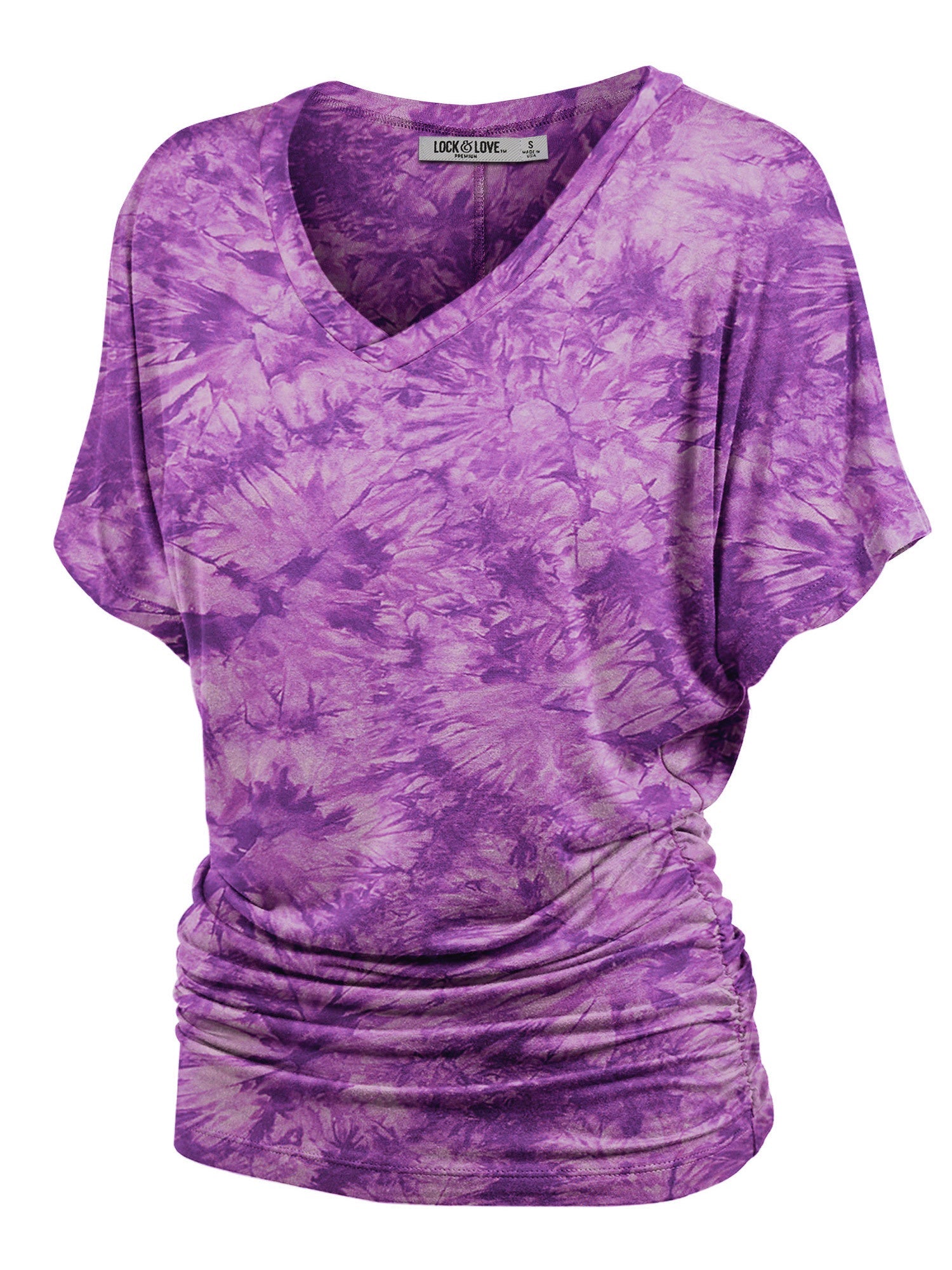 Women's Tie-Dye Dolman Top - V-Neck Side Shirring detail view
