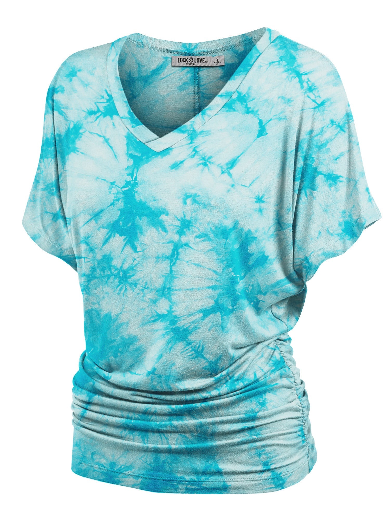 Women's Tie-Dye Dolman Top - V-Neck Side Shirring detail view