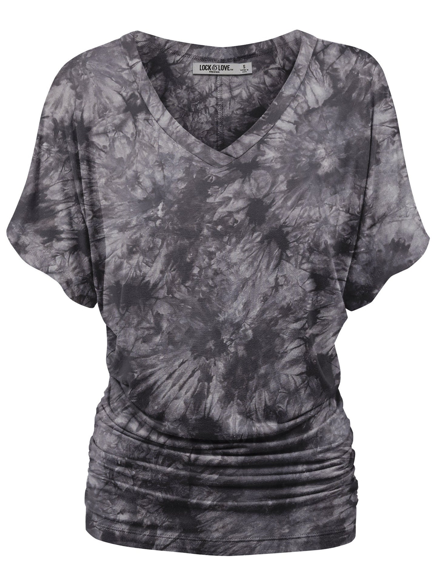 Women's Tie-Dye Dolman Top - V-Neck Side Shirring – Purple option – view 2