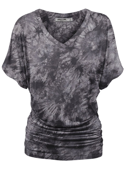 Women's Tie-Dye Dolman Top - V-Neck Side Shirring – Purple option – view 2