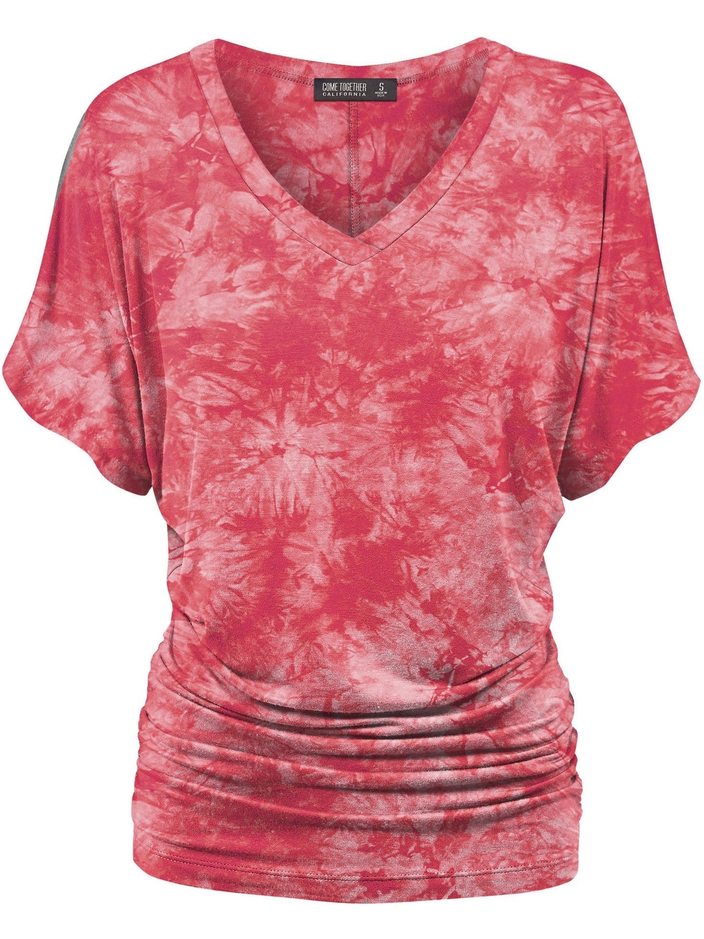 Women's Tie-Dye Dolman Top - V-Neck Side Shirring – Purple option – view 6