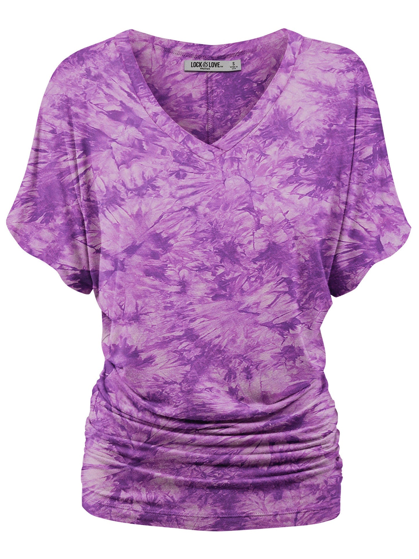 Women's Tie-Dye Dolman Top - V-Neck Side Shirring – Purple option – view 10