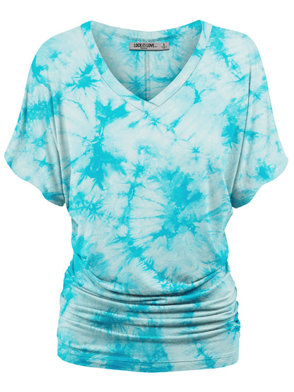 Women's Tie-Dye Dolman Top - V-Neck Side Shirring – Purple option – view 14