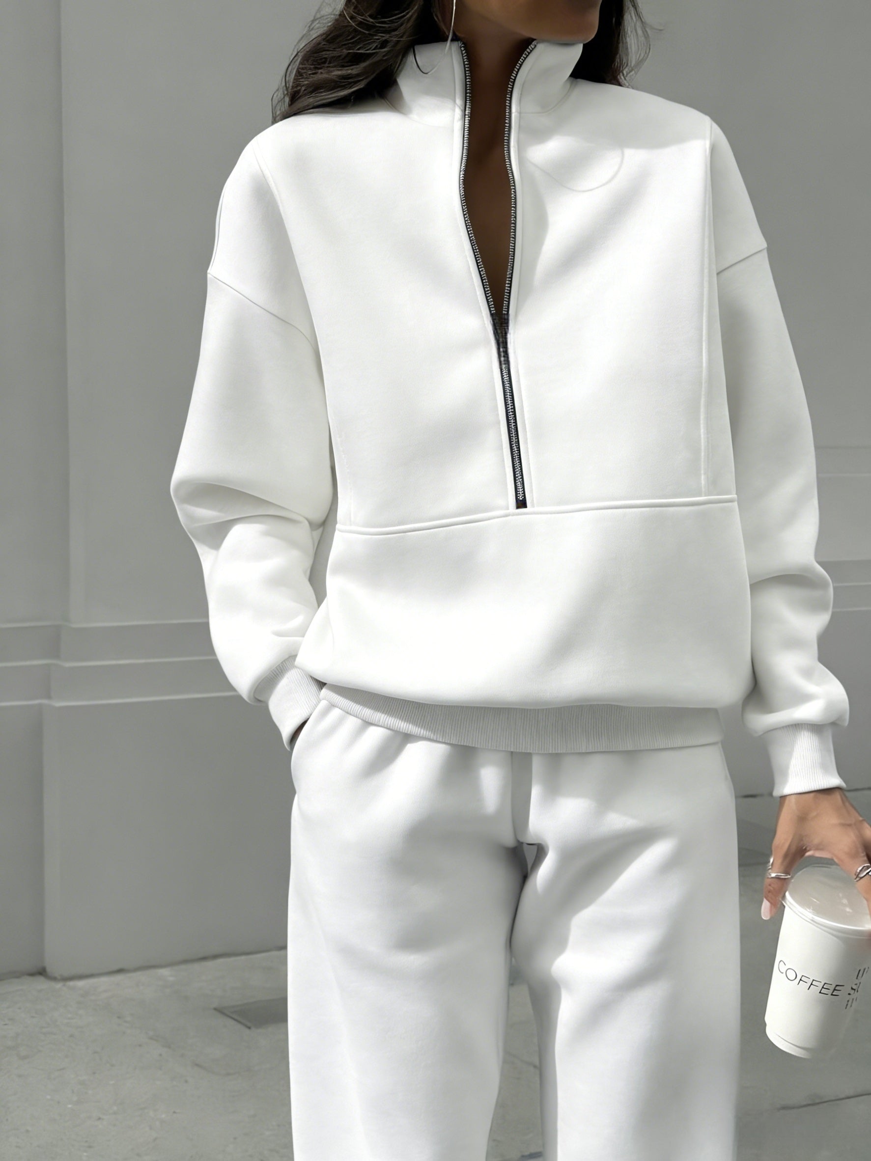 Women's Tracksuit Set - Solid Color Casual Matching Outfit detail view