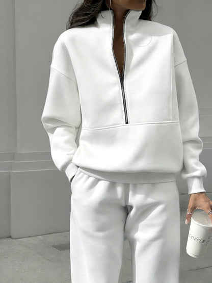 Women's Tracksuit Set - Solid Color Casual Matching Outfit detail view