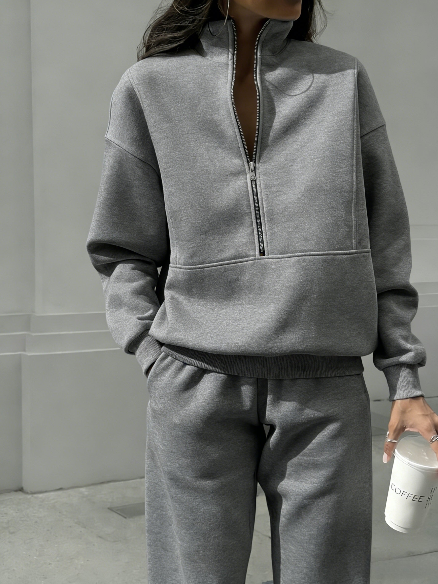 Women's Tracksuit Set - Solid Color Casual Matching Outfit detail view