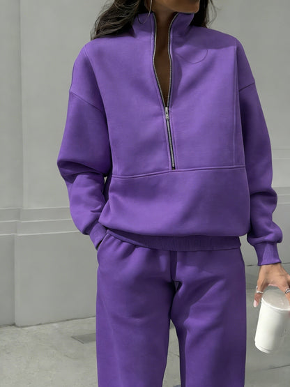 Women's Tracksuit Set - Solid Color Casual Matching Outfit detail view