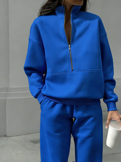 Women's Tracksuit Set - Solid Color Casual Matching Outfit detail view