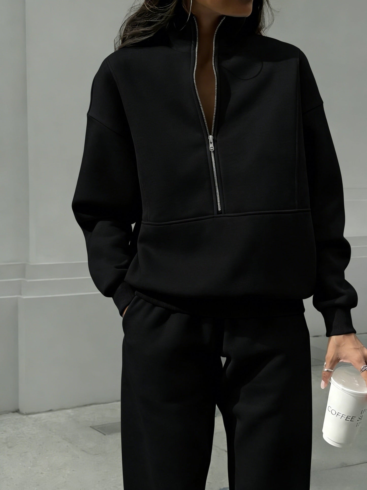 Women's Tracksuit Set - Solid Color Casual Matching Outfit detail view