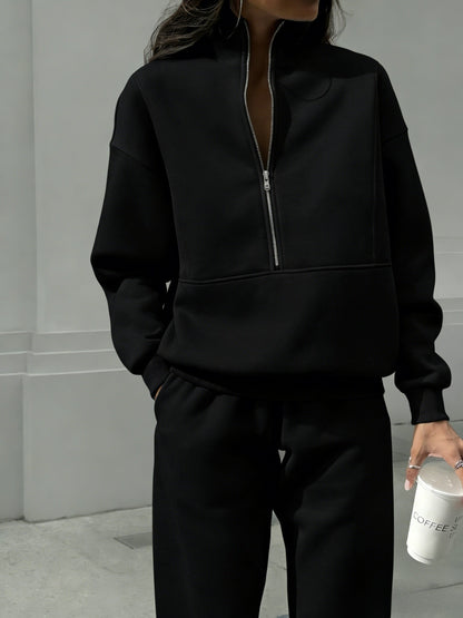 Women's Tracksuit Set - Solid Color Casual Matching Outfit detail view