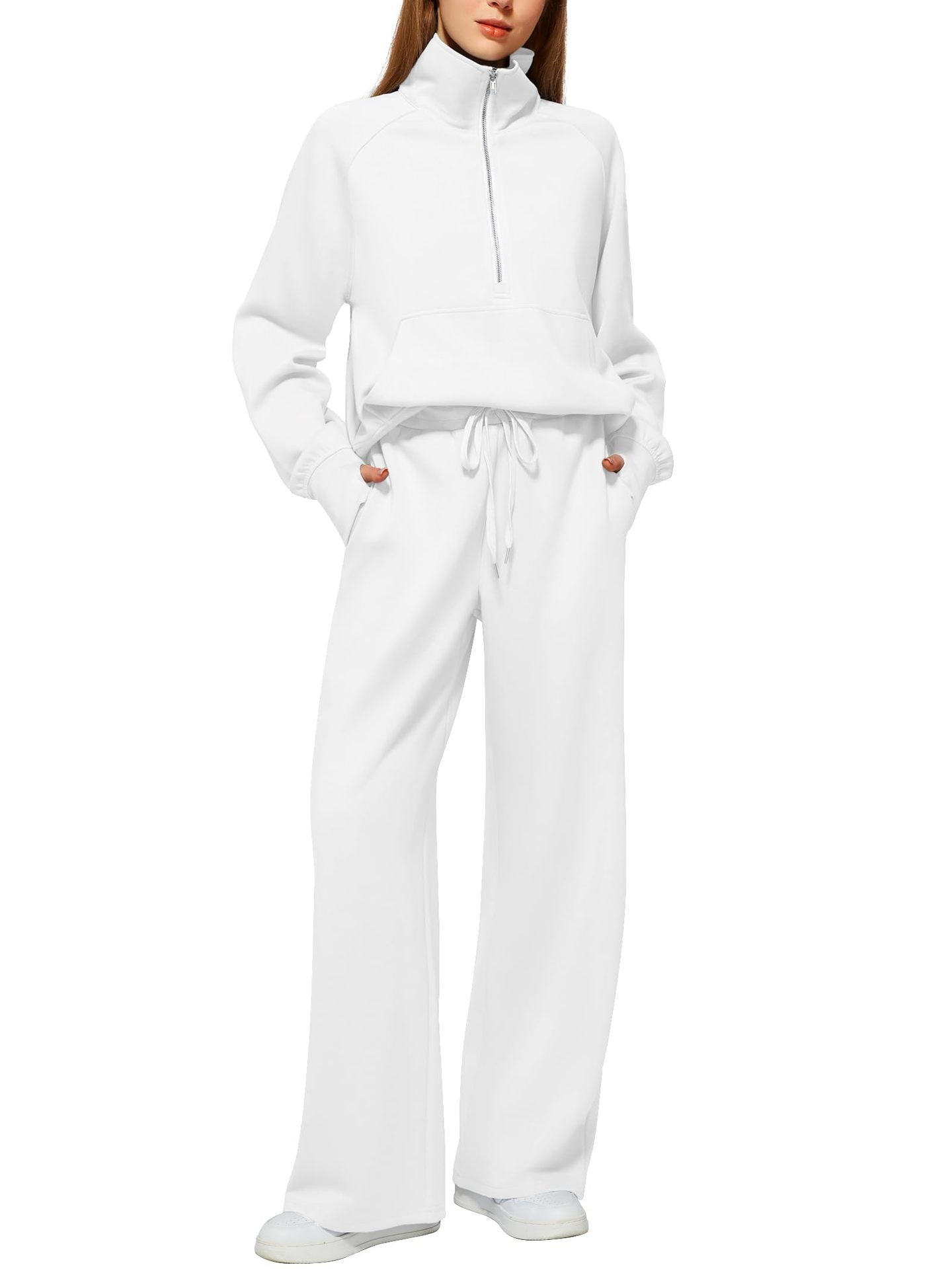 Women's Tracksuit Set - Zip Detail Active Matching Look – White option – main product image