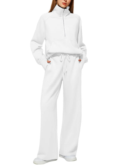 Women's Tracksuit Set - Zip Detail Active Matching Look – White option – main product image