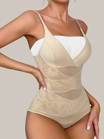 Women's Tummy Control Shapewear Bodysuit - V-Neck – Apricot Colorway 66661 – view 4