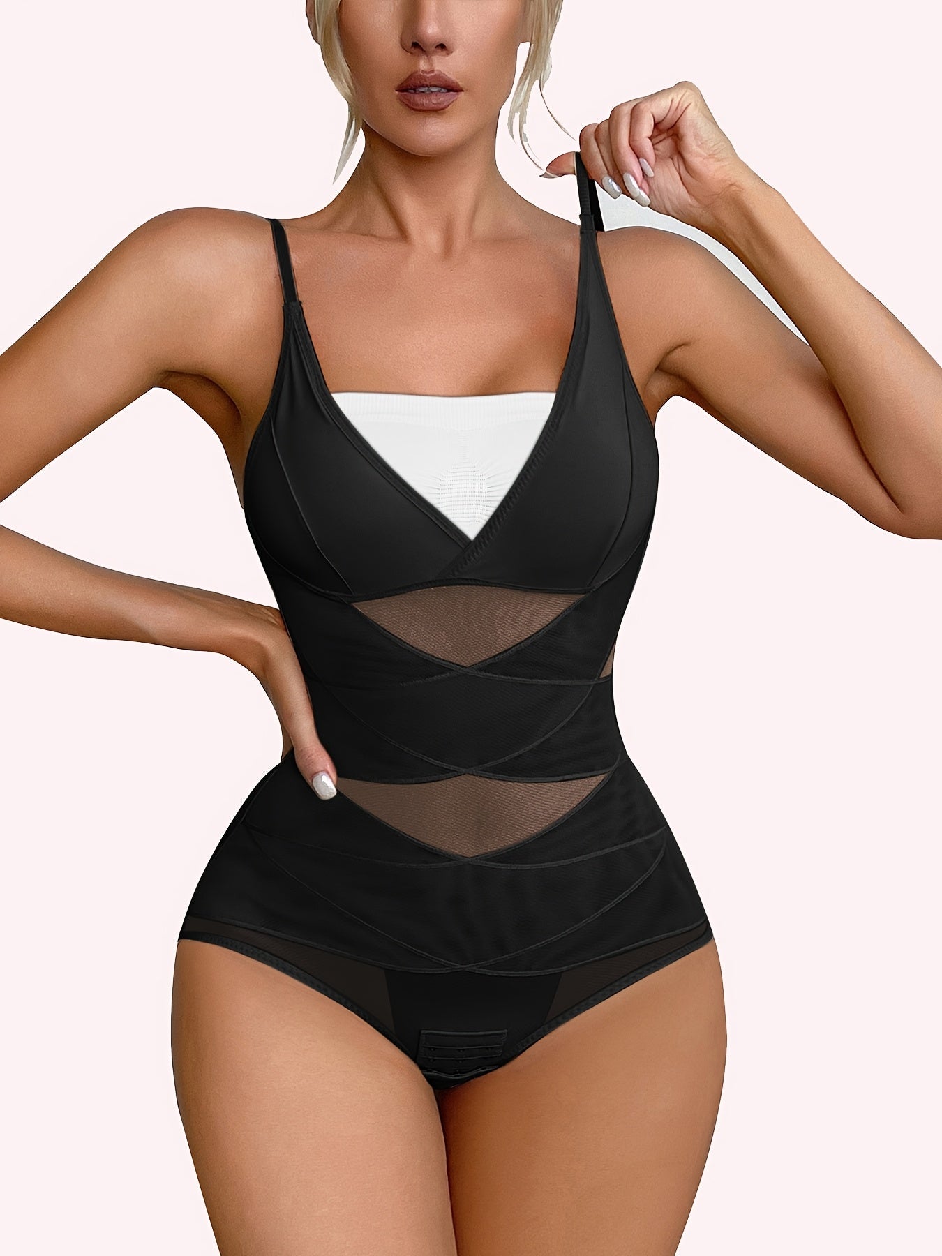 Women's Tummy Control Shapewear Bodysuit - V-Neck – Apricot Colorway 66661 – view 6