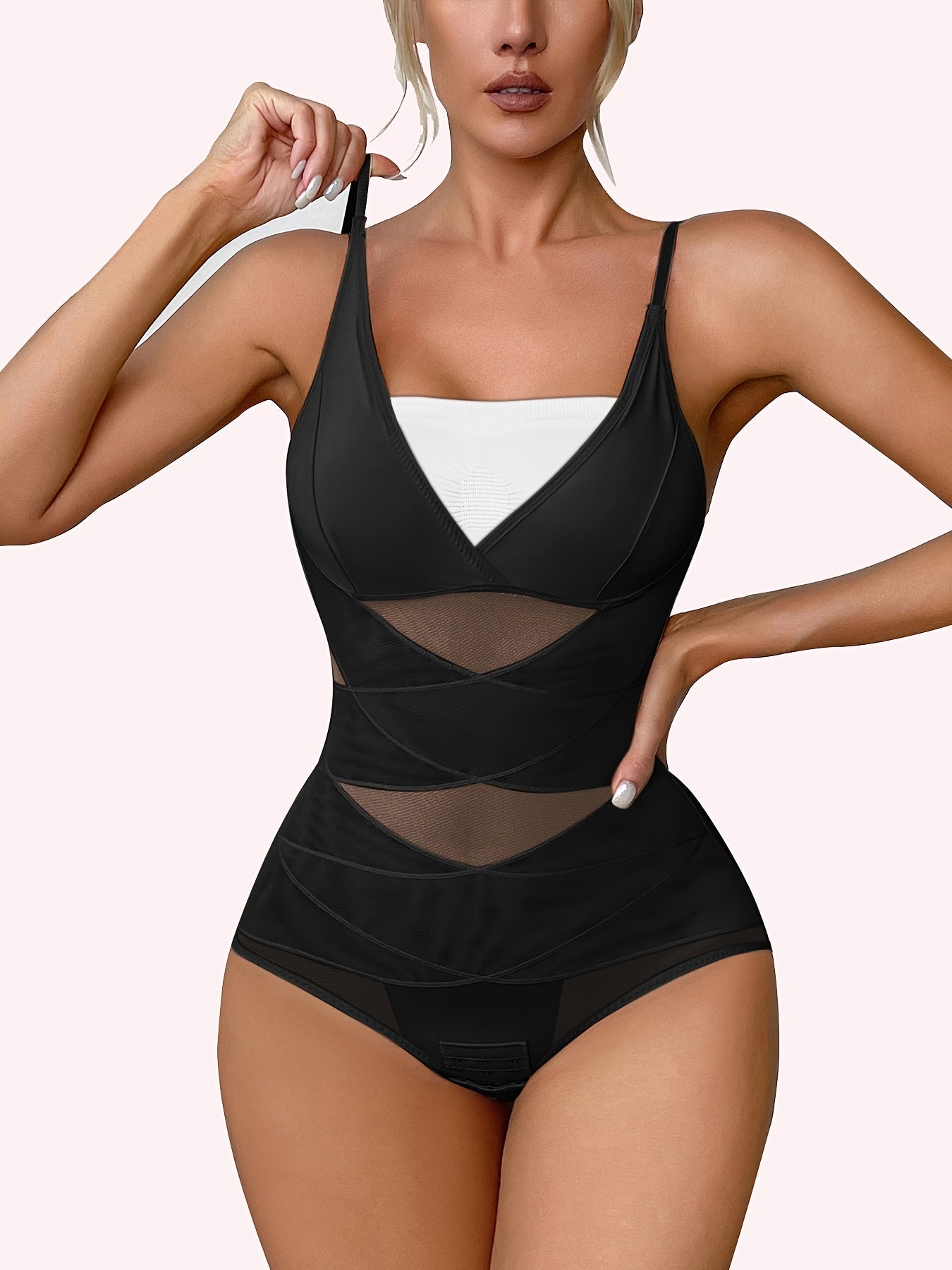 Women's Tummy Control Shapewear Bodysuit - V-Neck – Apricot Colorway 89189 – view 2