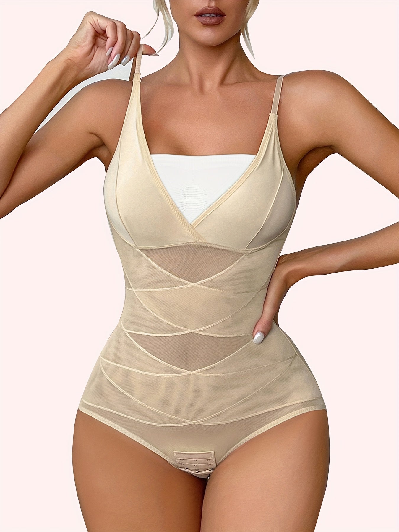 Women's Tummy Control Shapewear Bodysuit - V-Neck – Apricot Colorway 89189 – view 6
