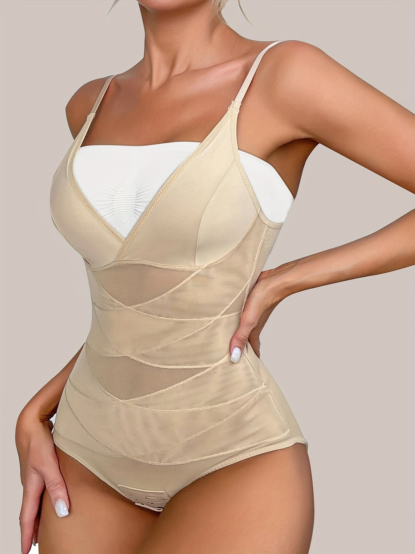 Women's Tummy Control Shapewear Bodysuit - V-Neck – Apricot Colorway 89189 – view 7