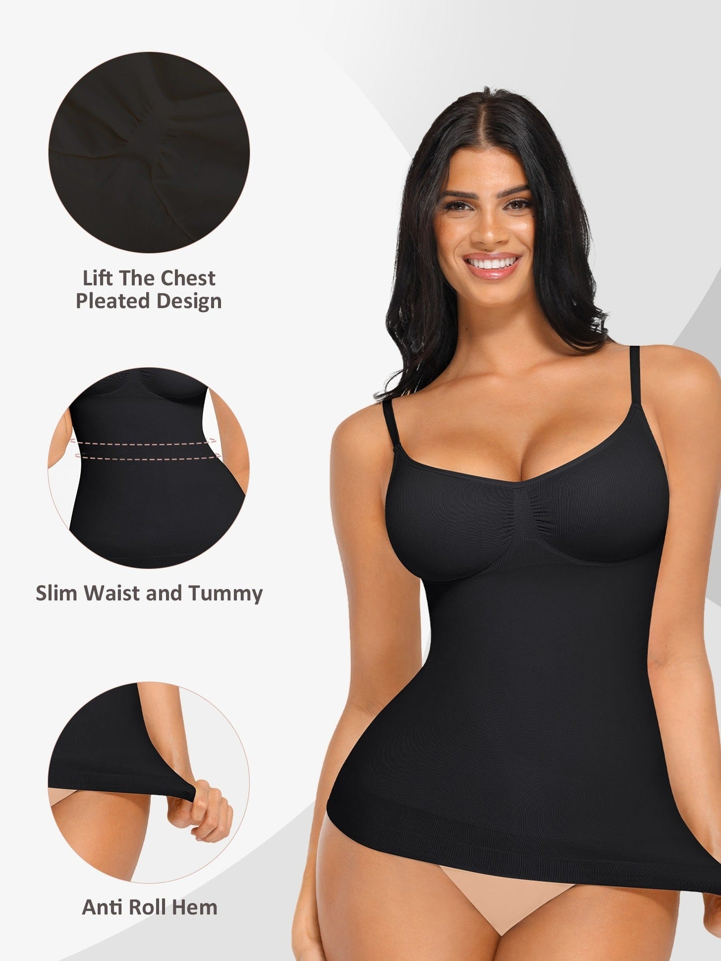 Women's Tummy Control Shapewear Camisole - Solid Color Body Smoothing, Black – view 10
