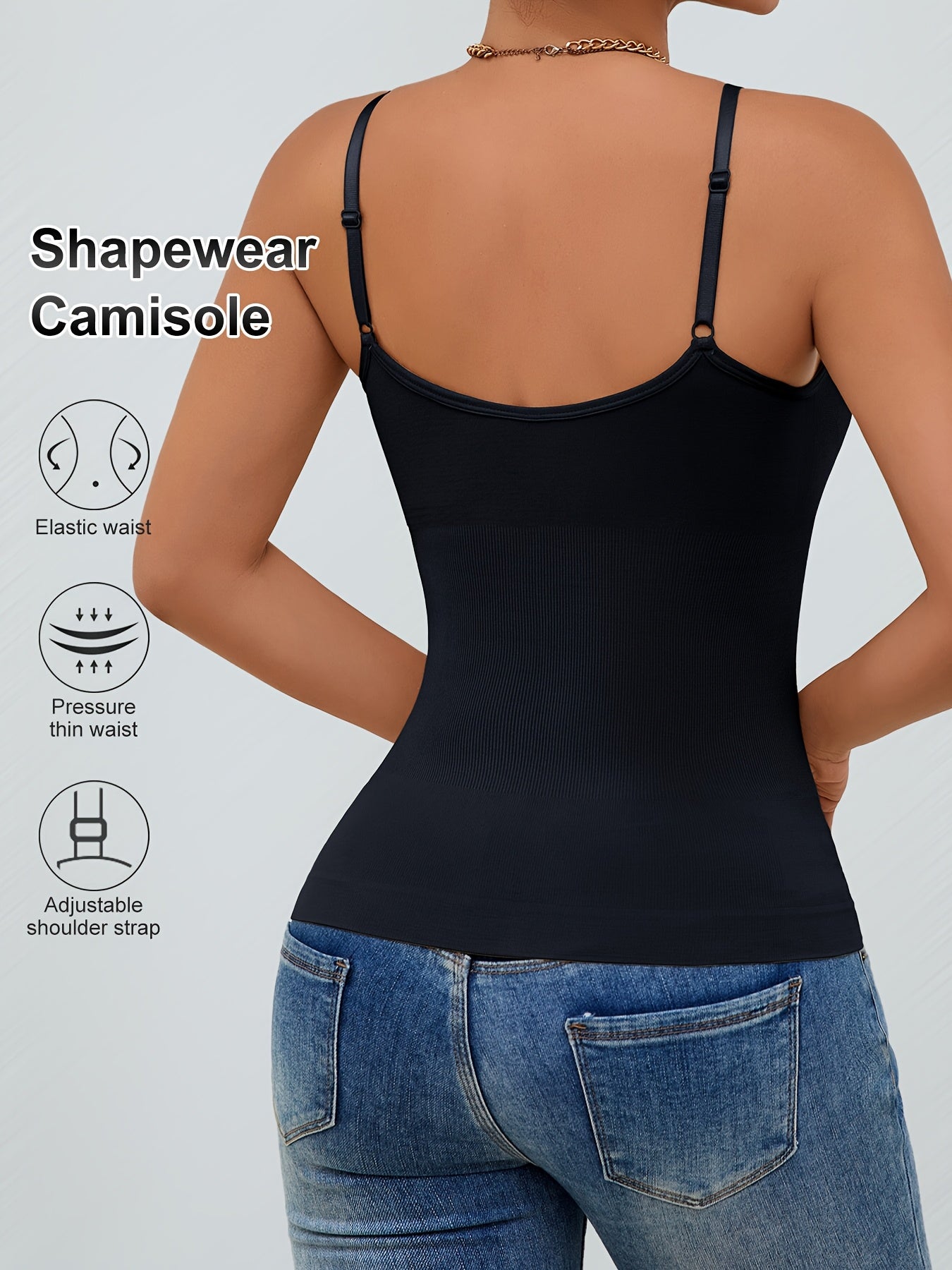 Women's Tummy Control Shapewear Camisole - Solid Color Body Smoothing, Black And White Color – view 6