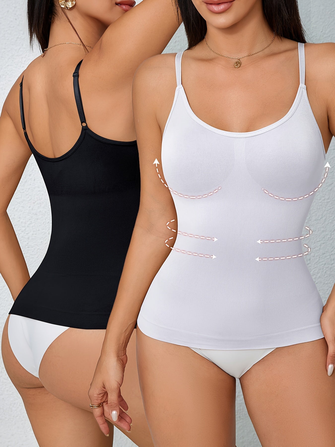 Women's Tummy Control Shapewear Camisole - Solid Color Body Smoothing, Black And White Color – view 7