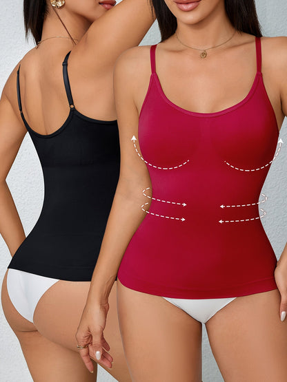 Women's Tummy Control Shapewear Camisole - Solid Color Body Smoothing, Black And White Color – view 8