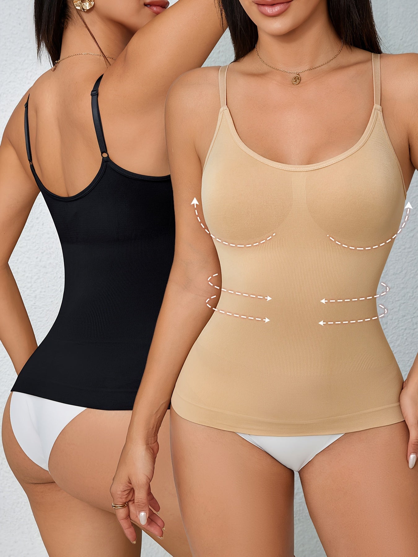 Women's Tummy Control Shapewear Camisole - Solid Color Body Smoothing, Black And White Color – view 10
