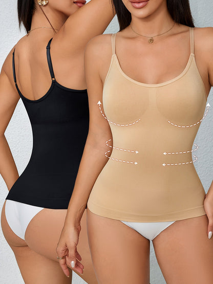 Women's Tummy Control Shapewear Camisole - Solid Color Body Smoothing, Black And White Color – view 10