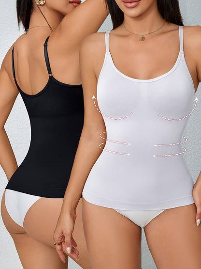 Women's Tummy Control Shapewear Camisole - Solid Color Body Smoothing, Black And White Color – Black option – view 3