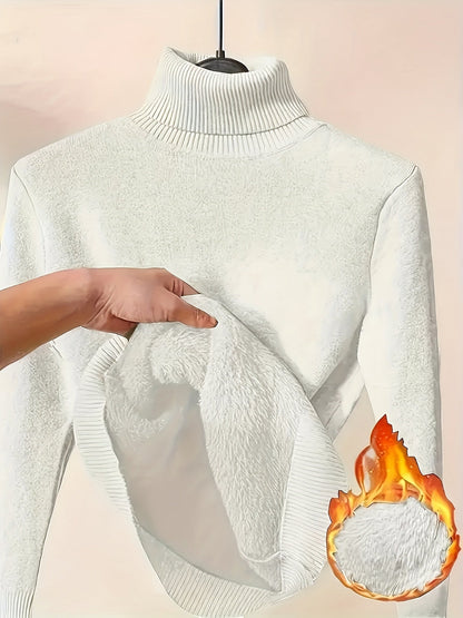 Women's Turtleneck Sweater - Solid Color – Sizes M–XXL – White option – view 2