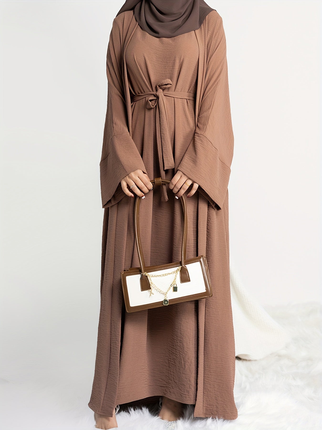 Women's Two-Piece Abaya Set - Pocket Detail Modest Matching Look – Gray option – view 2