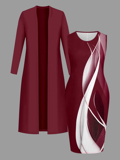 Women's Two-Piece Dress Set - Printed Casual Matching Look detail view