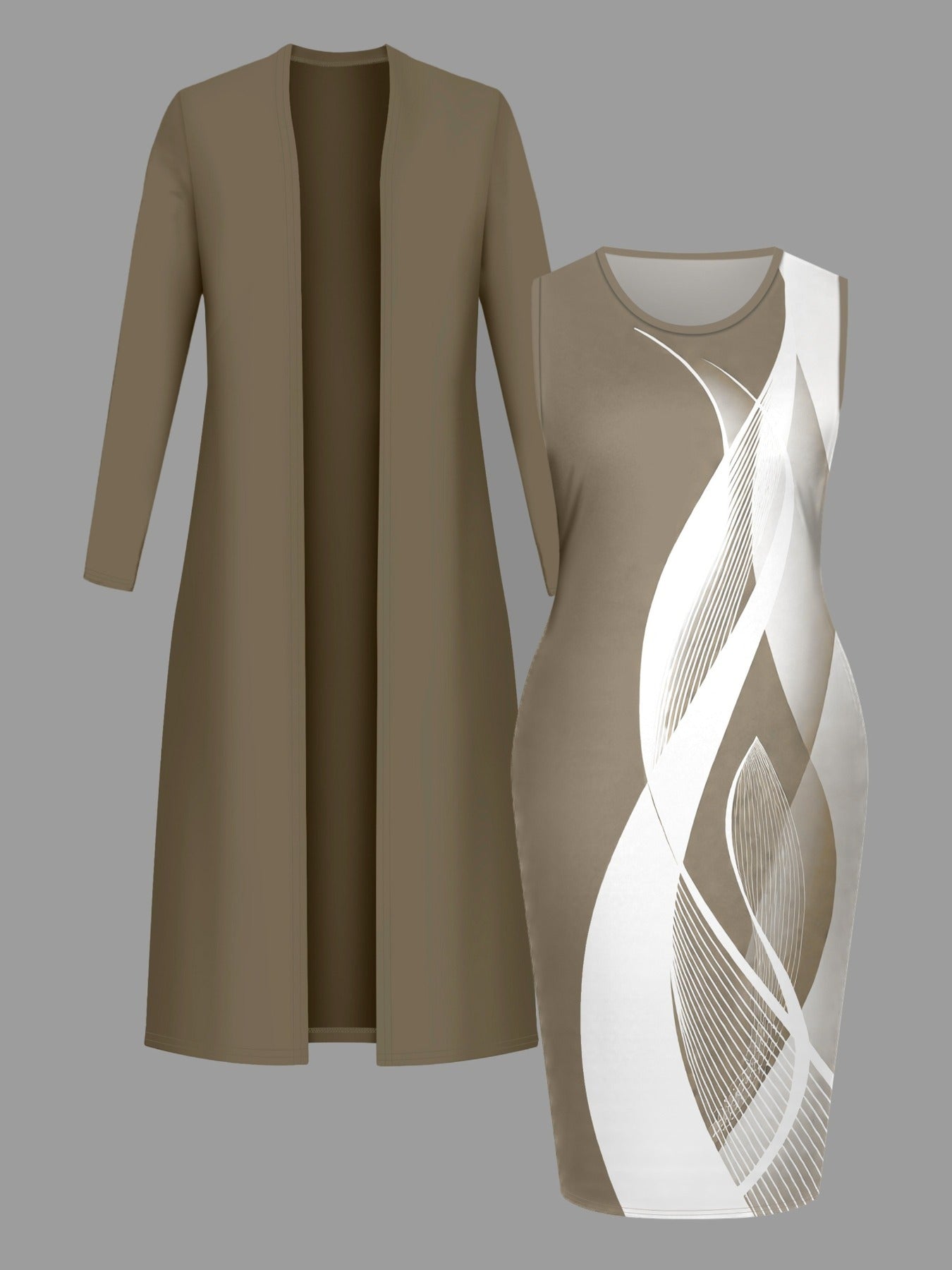 Women's Two-Piece Dress Set - Printed Casual Matching Look detail view