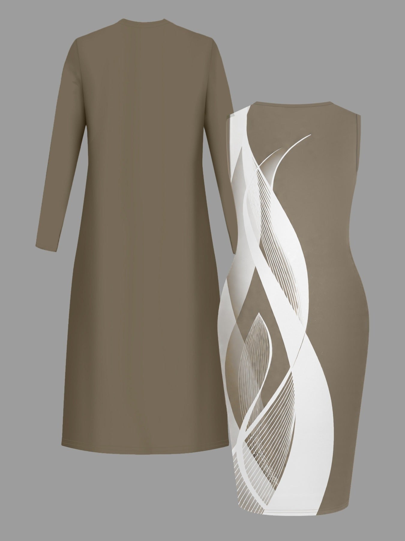 Women's Two-Piece Dress Set - Printed Casual Matching Look detail view