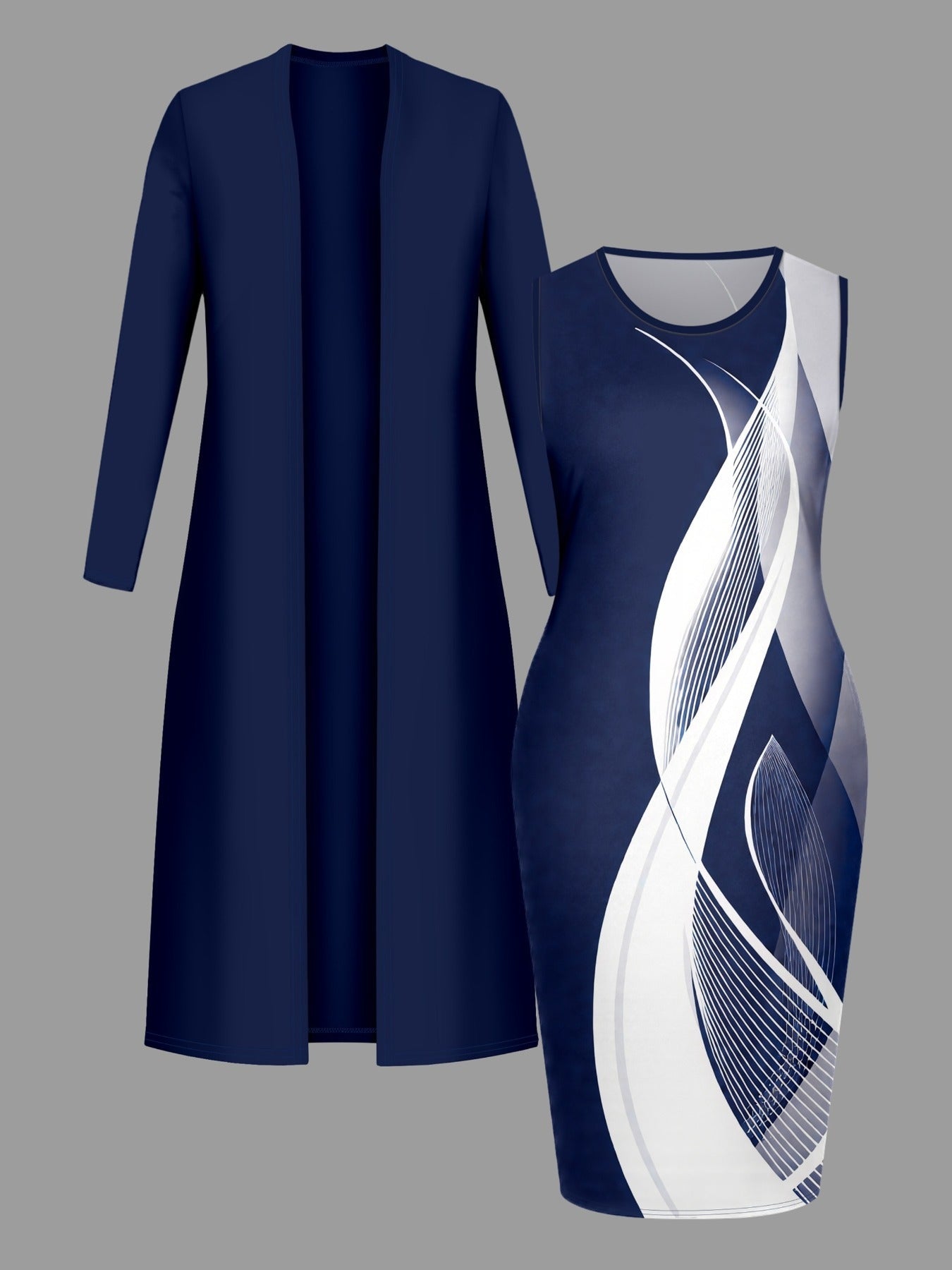 Women's Two-Piece Dress Set - Printed Casual Matching Look detail view