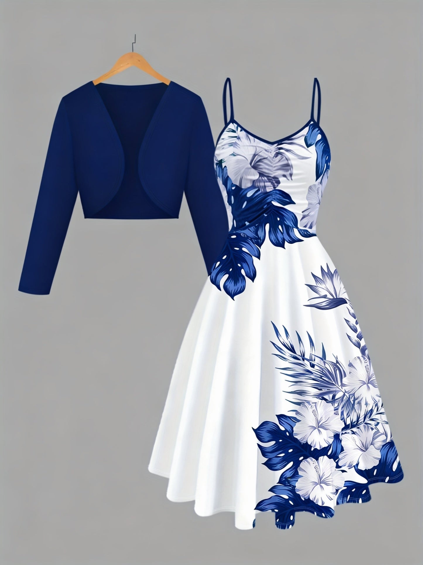Women's Two-Piece Dress Set - Printed Vacation Matching Look detail view