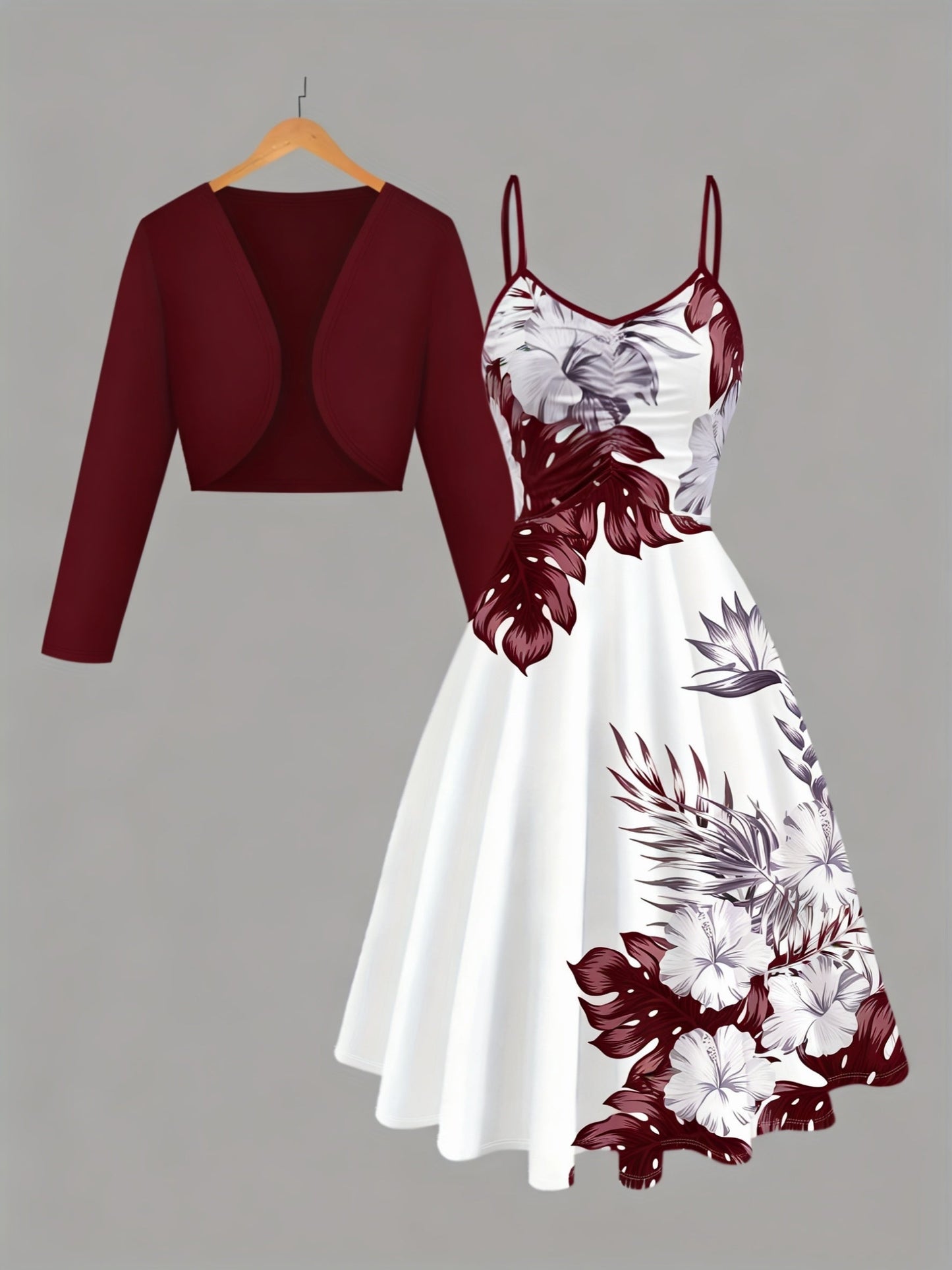 Women's Two-Piece Dress Set - Printed Vacation Matching Look detail view