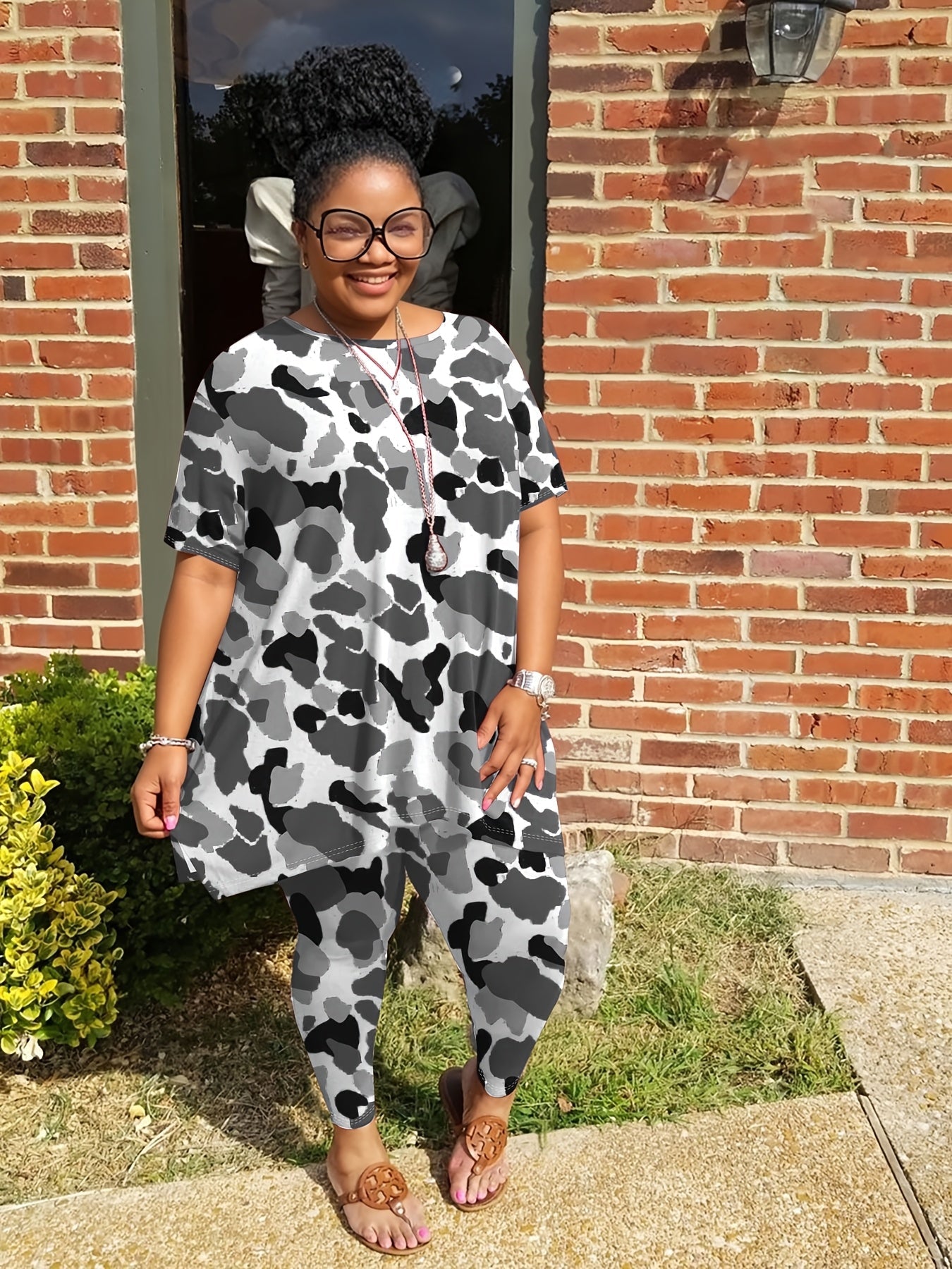 Women's Two-Piece Outfit Set - Camouflage Print detail view