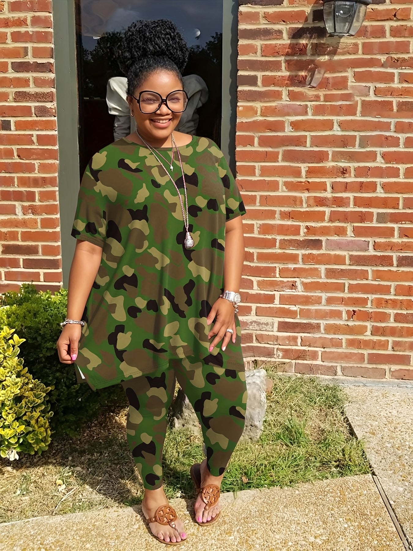 Women's Two-Piece Outfit Set - Camouflage Print detail view