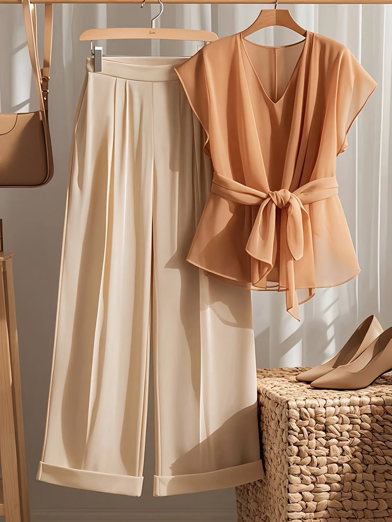 Women's Two-Piece Outfit Set - Coordinated – Coral detail view