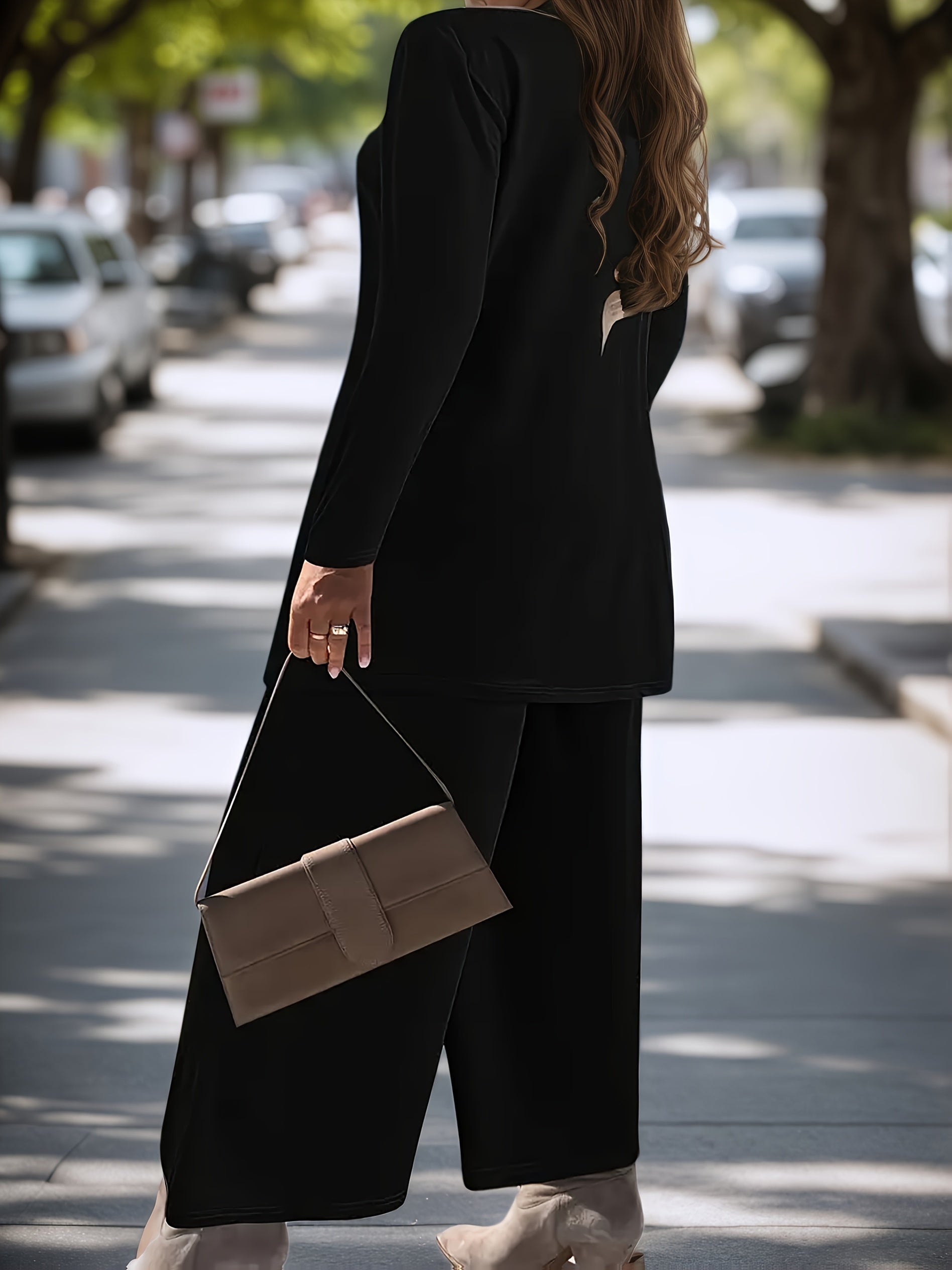 Women's Two-Piece Outfit Set – Dark Gray / Black detail view