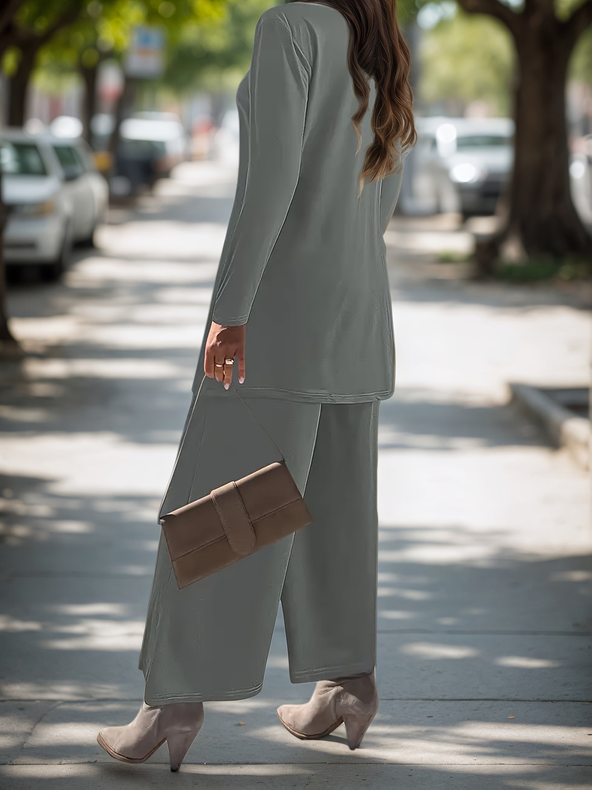 Women's Two-Piece Outfit Set – Dark Gray / Black detail view
