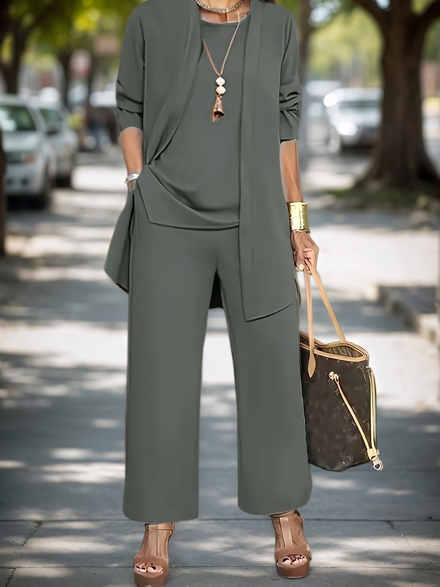 Women's Two-Piece Outfit Set – Dark Gray / Black – Gray option – view 2